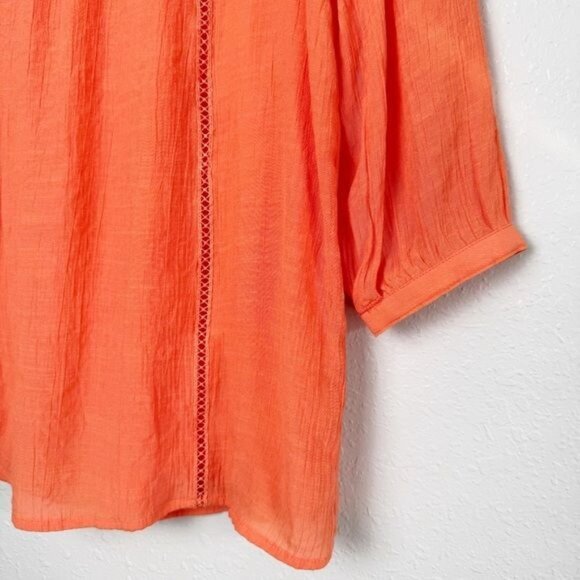 Figueroa & Flowers orange peasant lace yoke scoop neck 3/4 sleeve blouse top S - Picture 5 of 11